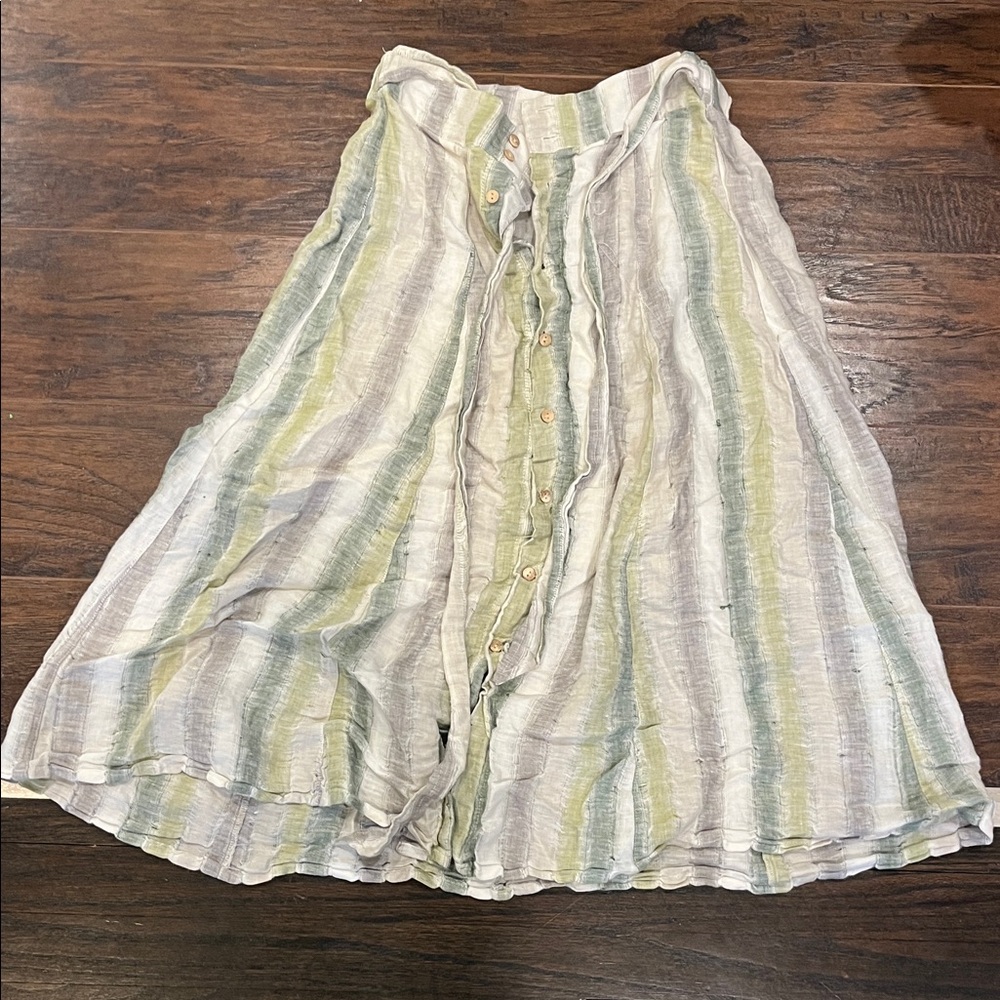 Anthropologie Green and White Striped A-Line Skirt